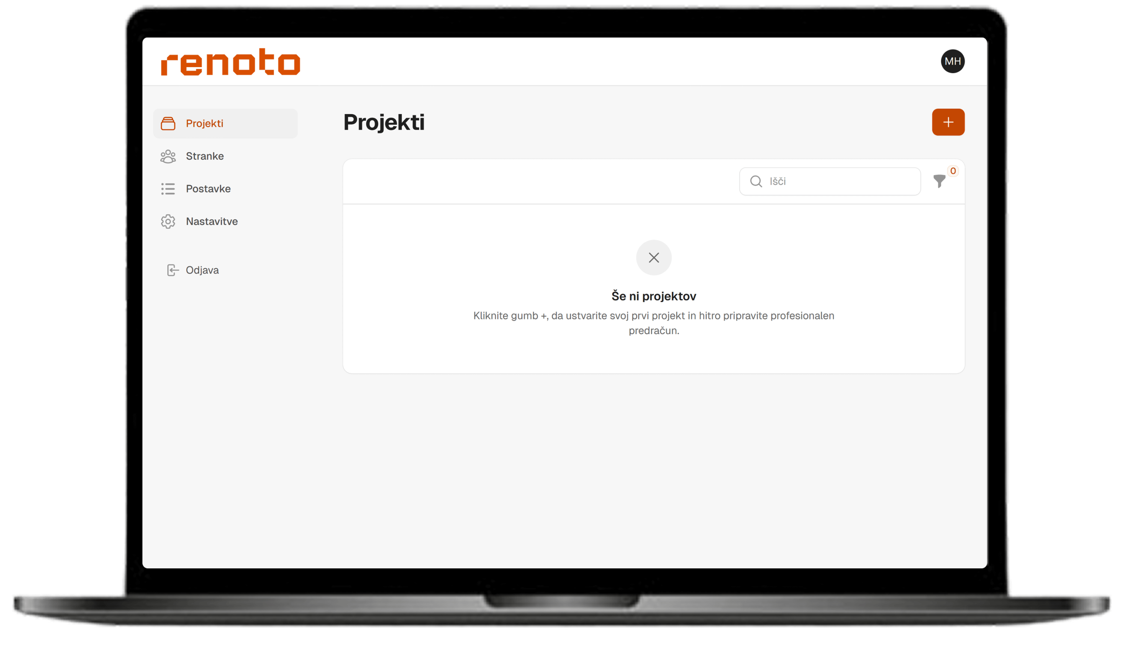 Aplikacija za gradbene ponudbe. Prikaz projektov v Renoto.